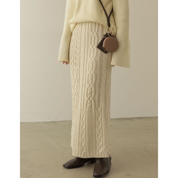 シーズンムード高まるケーブル編みが魅力 ケーブル編みニットナロースカート スカート | Re:EDIT | 詳細画像3 