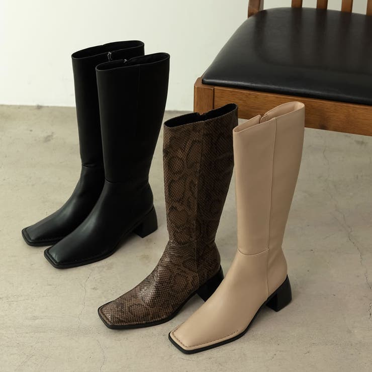 [WINTER COLLECTION]スクエアトゥステッチスリムロングブーツ | Re:EDIT | 詳細画像1 