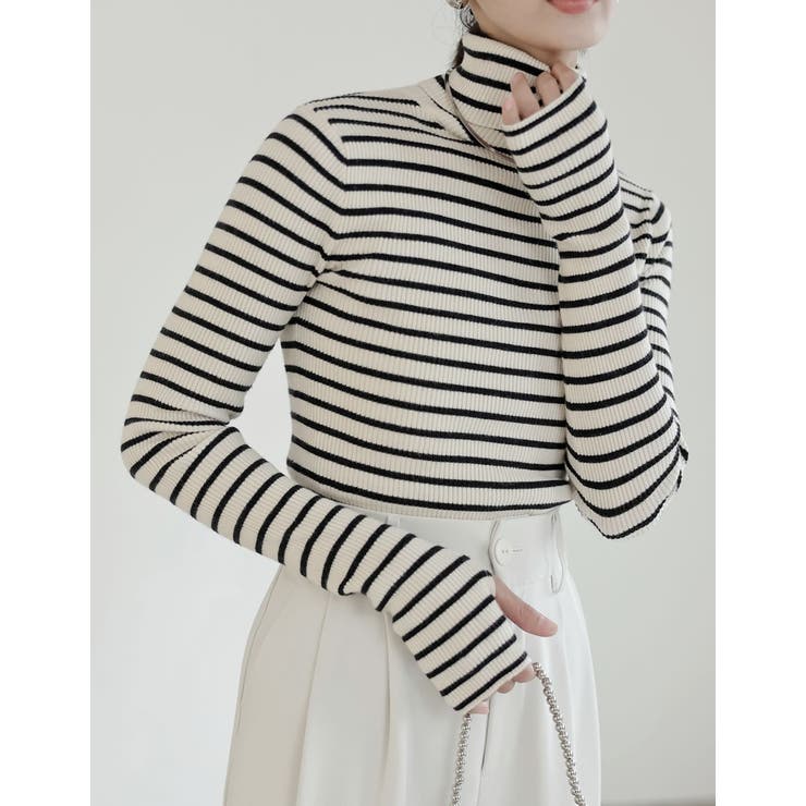 [販売枚数4.6万枚突破！]指穴リブニットタートルネックトップス | Re:EDIT | 詳細画像4 