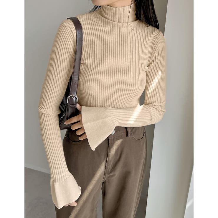 フレアスリーブハイネックリブニットトップス[品番：GS000020856]｜Re