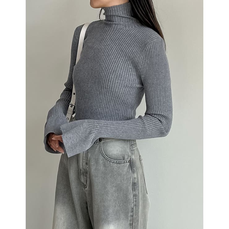 フレアスリーブハイネックリブニットトップス[品番：GS000020856]｜Re