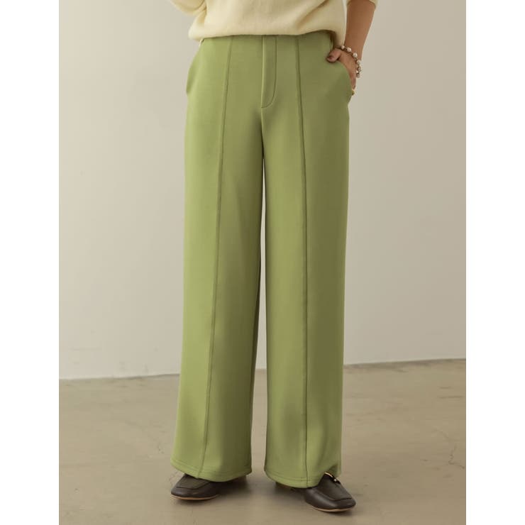 グリーン(017) | ライトダンボールステッチデザインストレートパンツ | Re:EDIT