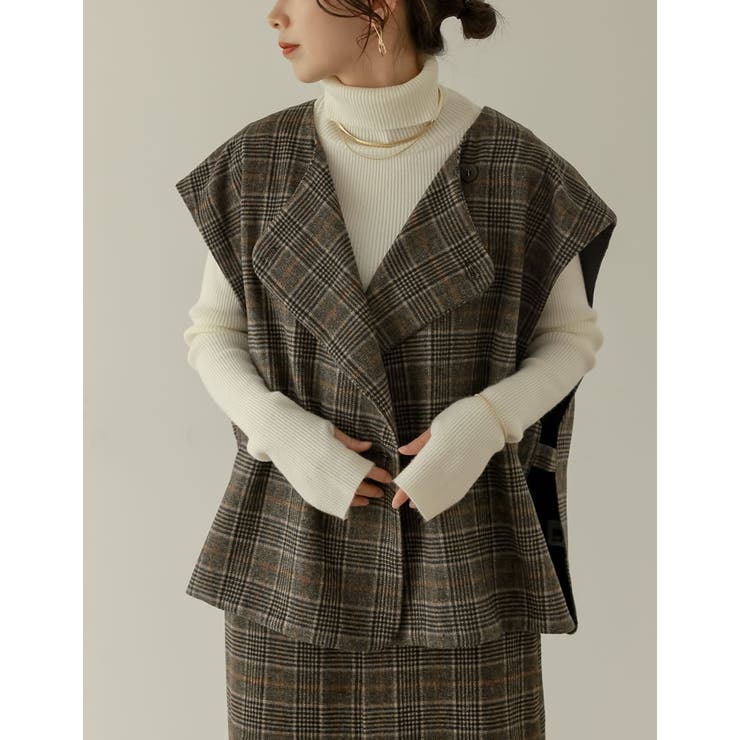 モードな雰囲気を引き立てるチェック柄ジャケット ウールタッチ起毛チェック柄ノース… | Re:EDIT | 詳細画像4 