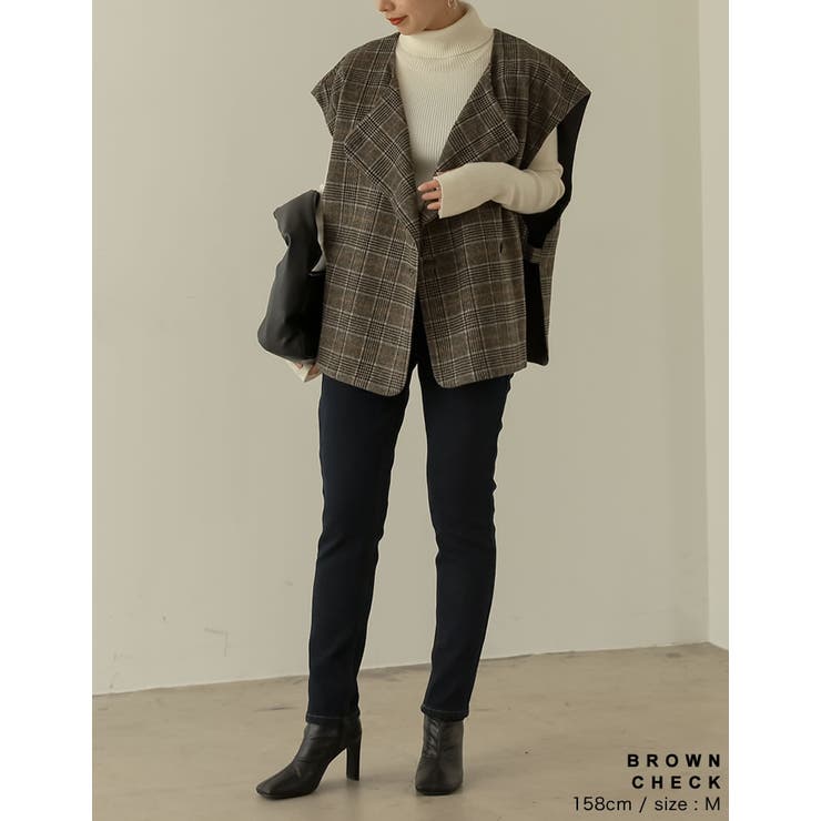 モードな雰囲気を引き立てるチェック柄ジャケット ウールタッチ起毛チェック柄ノース… | Re:EDIT | 詳細画像23 