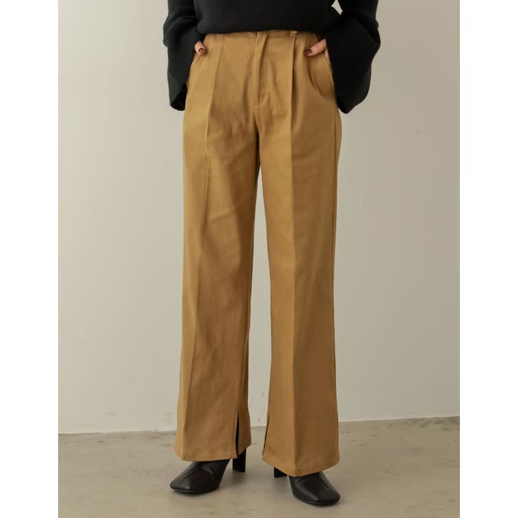 ベージュ(004) | シーズンムード高まる起毛美脚スラックス 起毛タックストレートスラックス パンツ | Re:EDIT