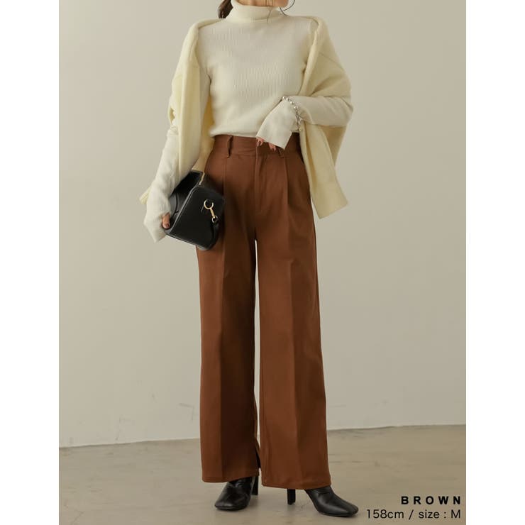 シーズンムード高まる起毛美脚スラックス 起毛タックストレートスラックス パンツ | Re:EDIT | 詳細画像14 