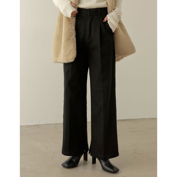 シーズンムード高まる起毛美脚スラックス 起毛タックストレートスラックス パンツ | Re:EDIT | 詳細画像10 