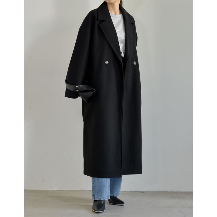 ブラック(001) | フェイクウールテーラードロングコート | Re:EDIT