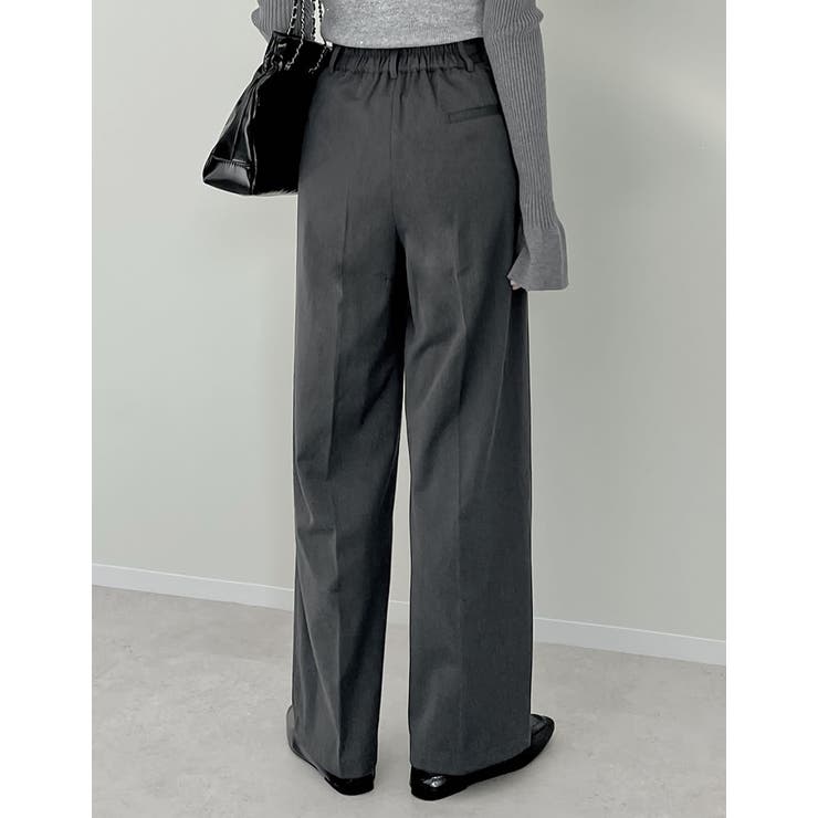 低身長/高身長/大きいサイズ有]裏微起毛ツータックワイドパンツ