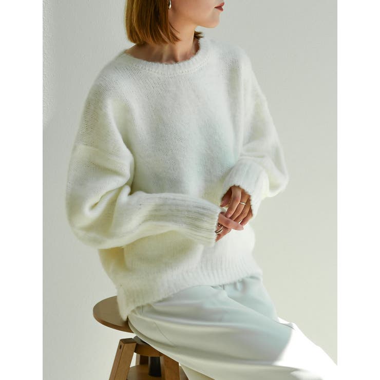 起毛モヘアタッチクルーネックニットプルオーバー[品番：GS000020990