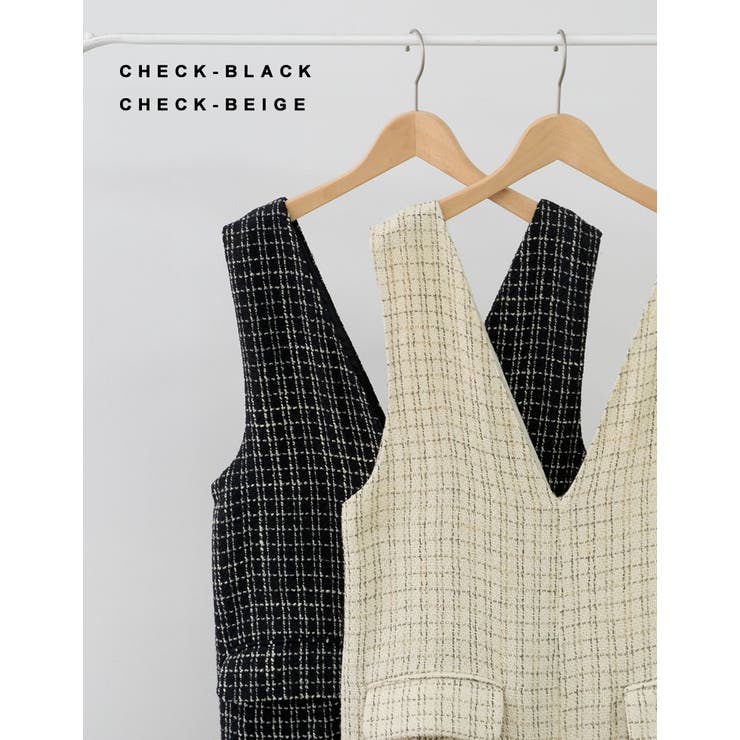 [低身長/高身長サイズ有]ツイードライクVネックオールインワン | Re:EDIT | 詳細画像2 