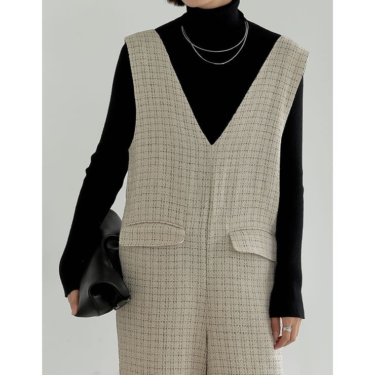 [低身長/高身長サイズ有]ツイードライクVネックオールインワン | Re:EDIT | 詳細画像8 