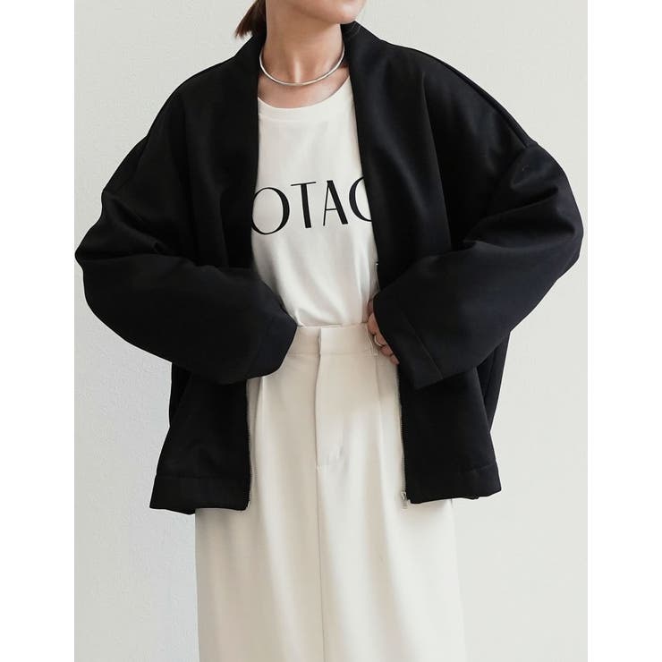 Vネックノーカラーコクーンジップジャケット[品番：GS000021148]｜Re