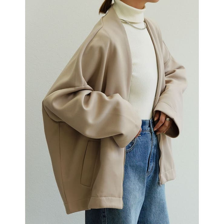 Vネックノーカラーコクーンジップジャケット[品番：GS000021148]｜Re