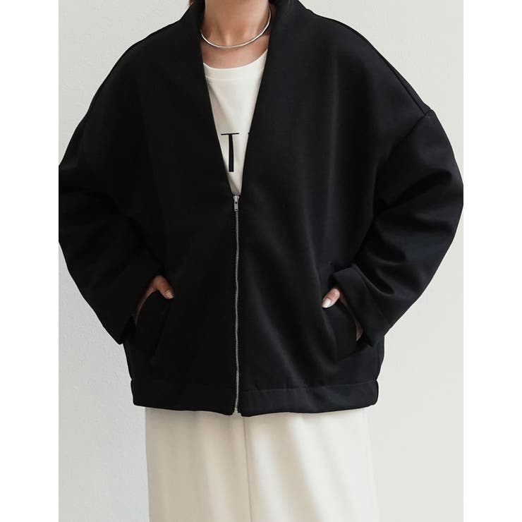 Vネックノーカラーコクーンジップジャケット[品番：GS000021148]｜Re