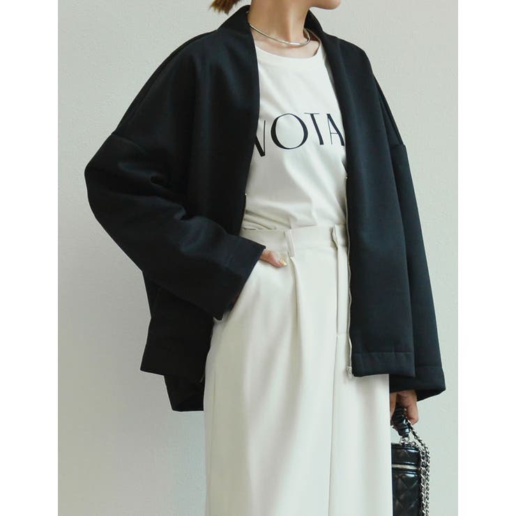 Vネックノーカラーコクーンジップジャケット[品番：GS000021148]｜Re