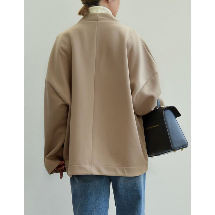 Vネックノーカラーコクーンジップジャケット[品番：GS000021148]｜Re