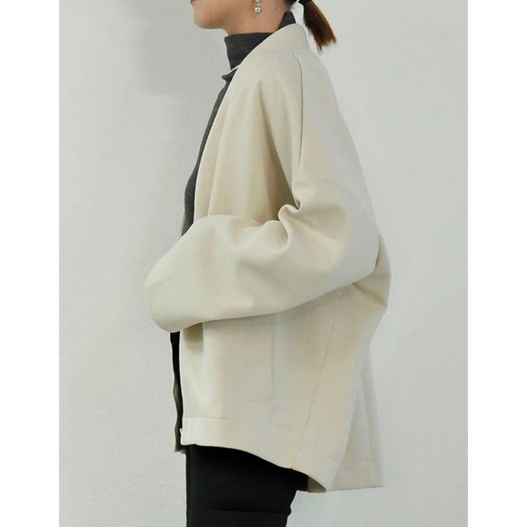 Vネックノーカラーコクーンジップジャケット[品番：GS000021148]｜Re