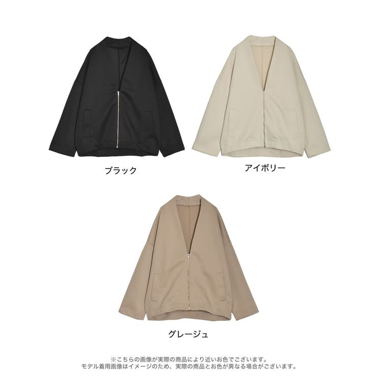Vネックノーカラーコクーンジップジャケット | Re:EDIT | 詳細画像16 