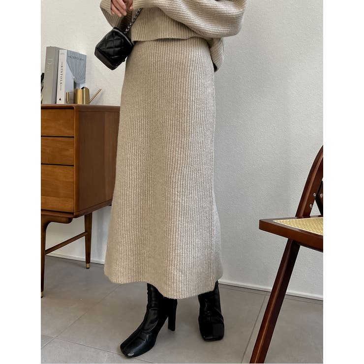 MIXベージュ(004) | ふんわりMIXカラーが魅力のきれいめニットスカート | Re:EDIT