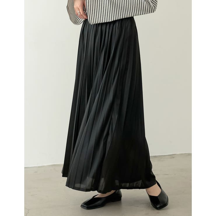 ブラック(001) | シンプルながらも華やかなプリーツスカート シャイニープリーツロングスカート スカ… | Re:EDIT