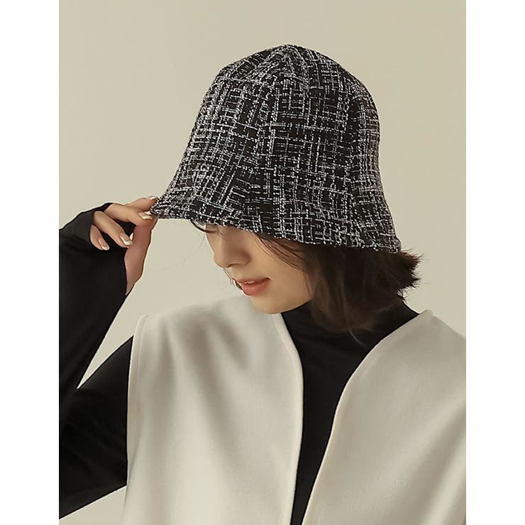 ブラック(001) | 上品かつコーディネートのアクセントに ツイードライクチューリップハット 帽子 | Re:EDIT