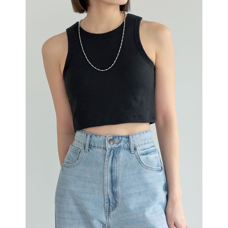 ブラック(001) | コットンリブカップ付きアメスリショート丈タンクトップ | Re:EDIT