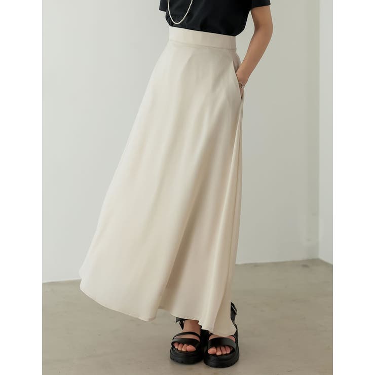 [低身長/高身長サイズ有]ヴィンテージライクマットサテンフレアスカート | Re:EDIT | 詳細画像4 