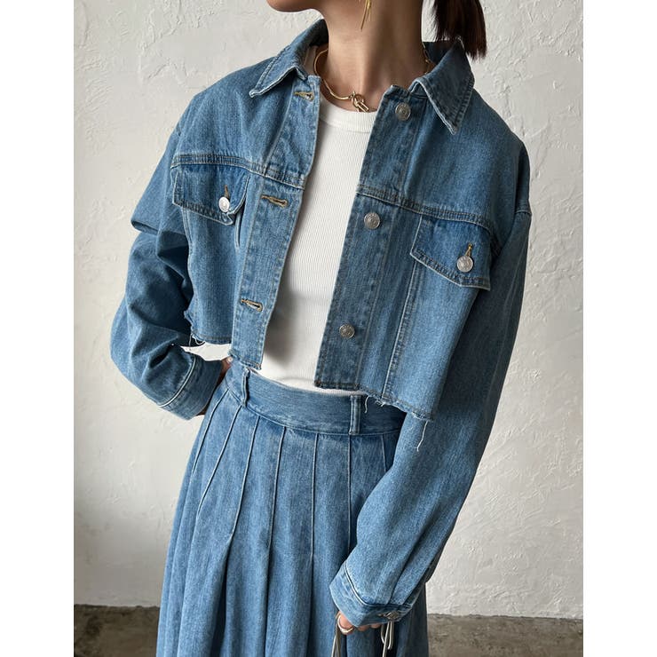 リサイクルコットンダメージショートデニムジャケット[品番