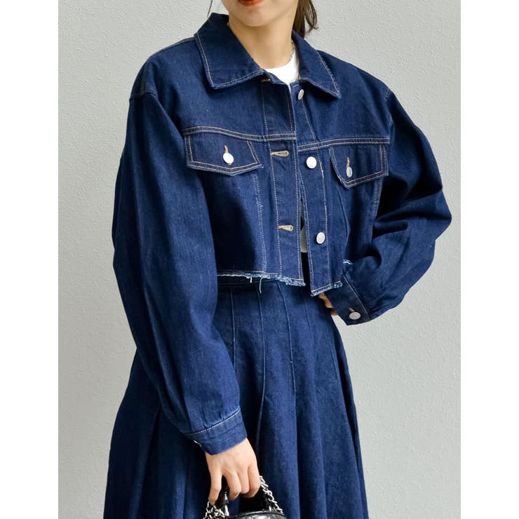 リサイクルコットンダメージショートデニムジャケット[品番