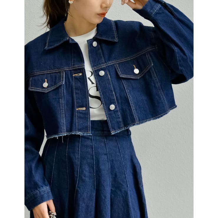 リサイクルコットンダメージショートデニムジャケット[品番