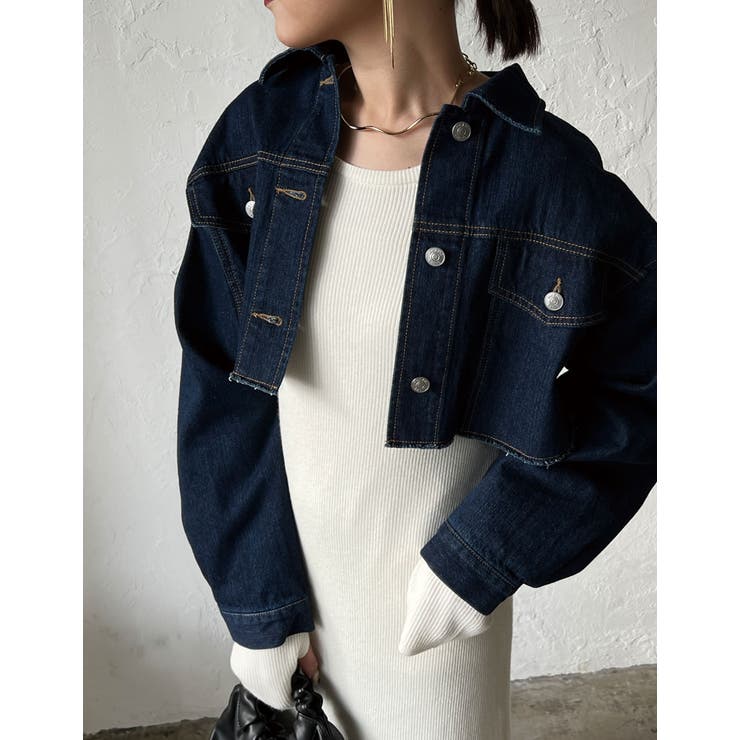 リサイクルコットンダメージショートデニムジャケット[品番