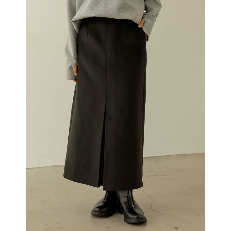 ブラック(001) | トレンドかつこなれ感を演出するデザインスカート ウールタッチ起毛ナロースカート | Re:EDIT