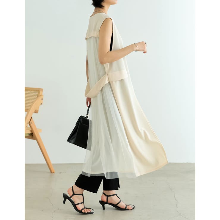 カットジョーゼットバックチュールロングジレ[品番:GS000021074 カットジョーゼットバックチュールロングジレ[品番:GS000021074