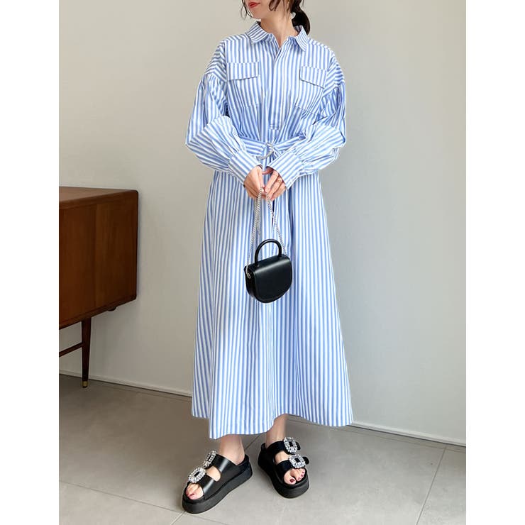 モードに着こなせる大人のシャツワンピ ウエストベルト付きシャツ