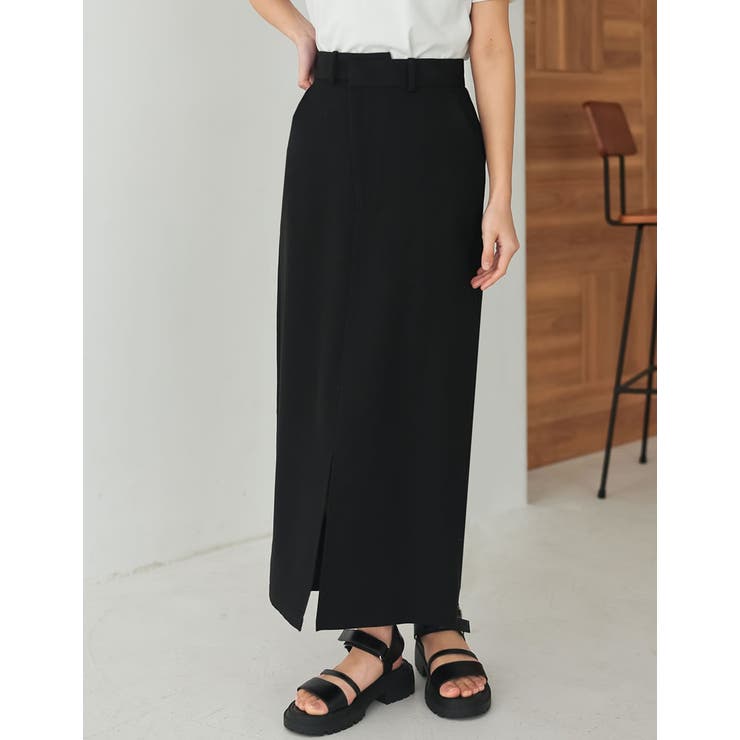 ブラック(001) | リサイクルツイルウエストデザインスリットナロースカート | Re:EDIT