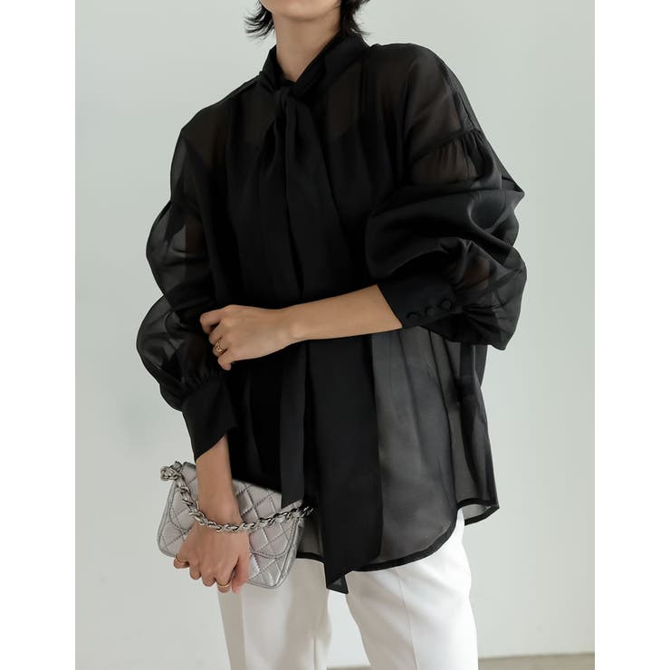 オーガンジーシアーボウタイブラウス | Re:EDIT | 詳細画像7 