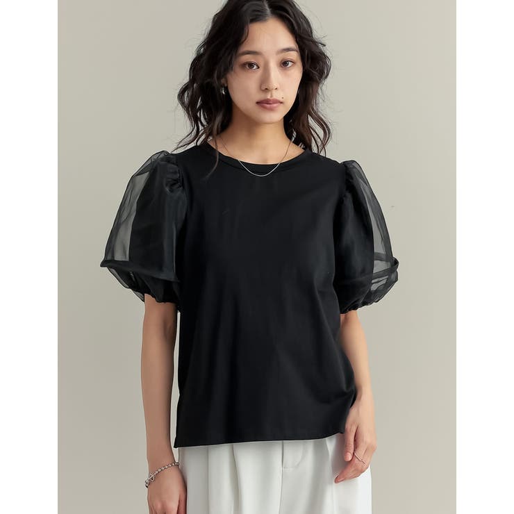 オーガンジースリーブ半袖トップス | Re:EDIT | 詳細画像4 