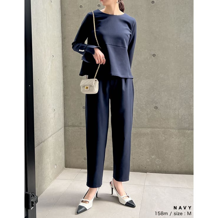 パールデザインブラウス＆テーパードパンツセットアップ | Re:EDIT | 詳細画像15 