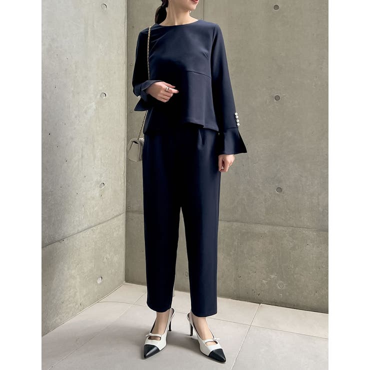 パールデザインブラウス＆テーパードパンツセットアップ | Re:EDIT | 詳細画像17 