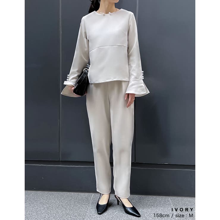 パールデザインブラウス＆テーパードパンツセットアップ | Re:EDIT | 詳細画像6 