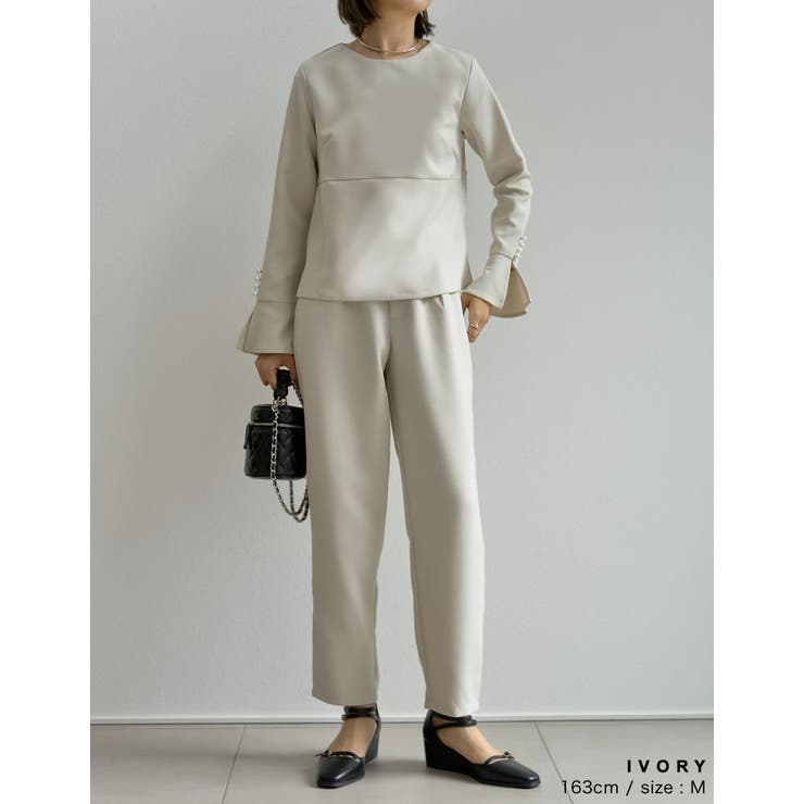 パールデザインブラウス＆テーパードパンツセットアップ | Re:EDIT | 詳細画像8 