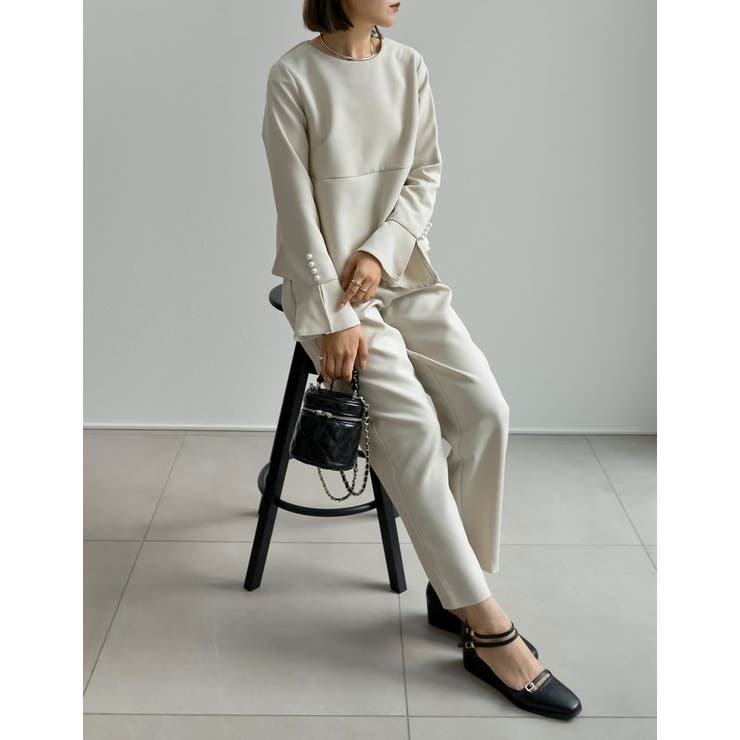 パールデザインブラウス＆テーパードパンツセットアップ | Re:EDIT | 詳細画像10 