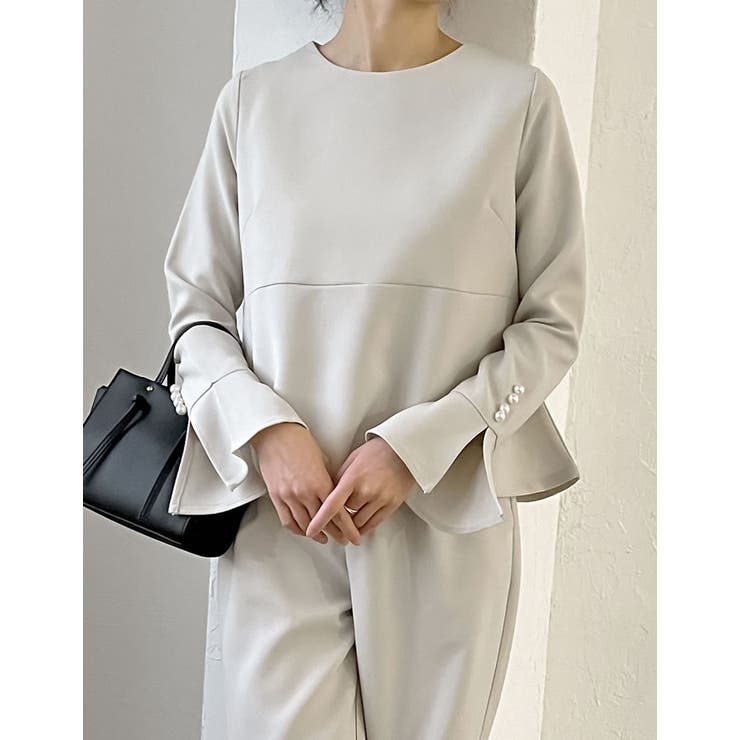 パールデザインブラウス＆テーパードパンツセットアップ | Re:EDIT | 詳細画像30 