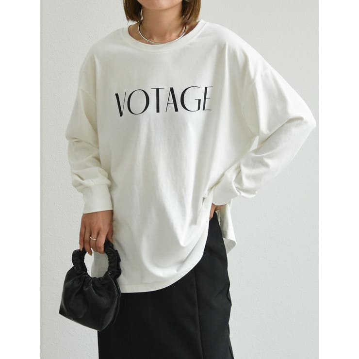 VOTAGEホワイト(202) | フロントロゴプリント長袖ロングTシャツ | Re:EDIT