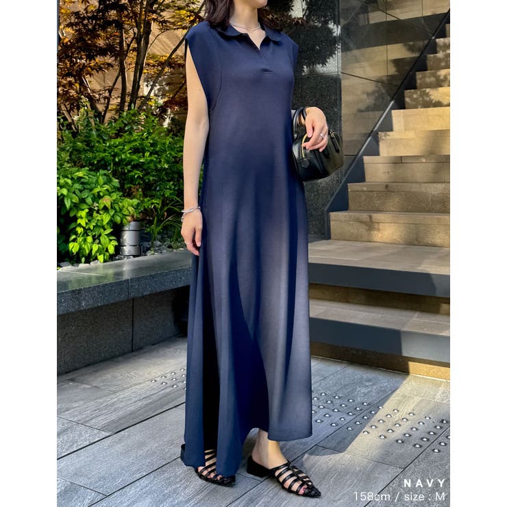 低身長/高身長サイズ有]キーネックフレンチスリーブポロワンピース