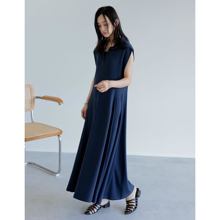 低身長/高身長サイズ有]キーネックフレンチスリーブポロワンピース