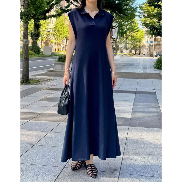 低身長/高身長サイズ有]キーネックフレンチスリーブポロワンピース
