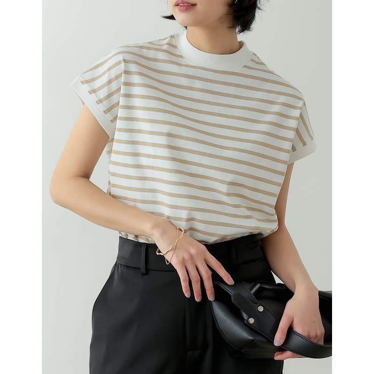 TOMYフレンチスリーブモックネックシャツ モックネックフレンチスリーブボーダーTシャツ[品番：GS000021338]｜Re