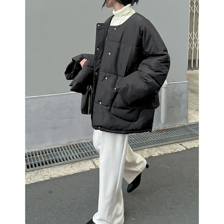 マイクロタフタマフラー付きノーカラー中綿フェイクダウン